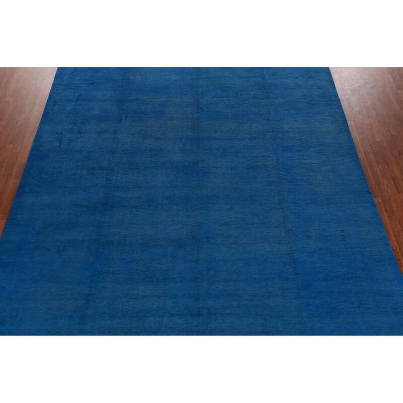 Hand Knotted Oriental 100% Wool Carpet Modern Solid Navy Blue & Blues Gabbeh Area Rug - 13' 10'' X 10' 2''