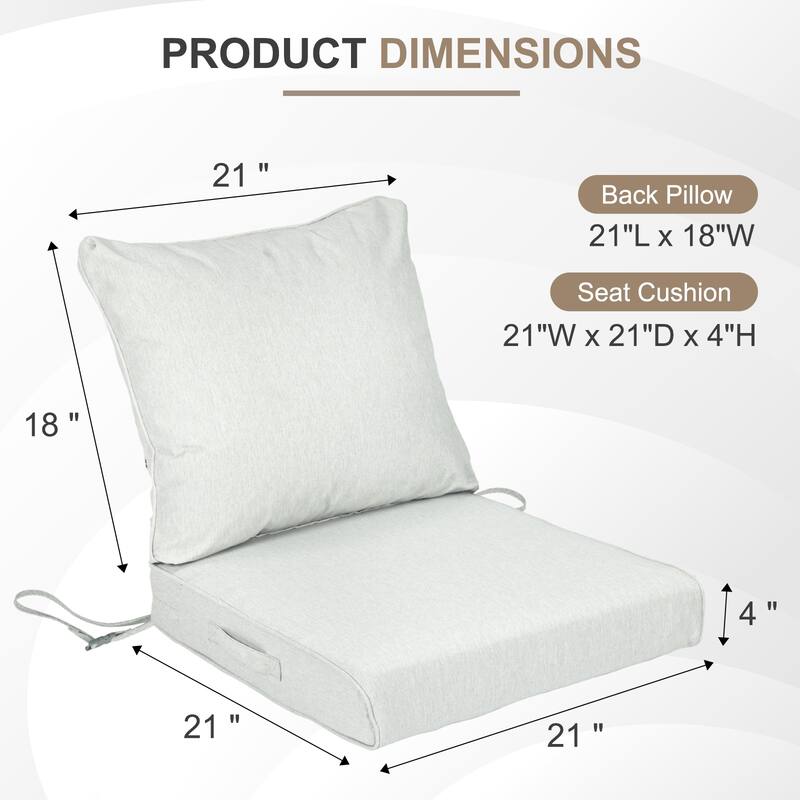 Aoodor Outdoor Deep Seat Cushion Set, Waterproof Patio Furniture Cushions with Adjustable Straps & Removable Cover, Set of 2