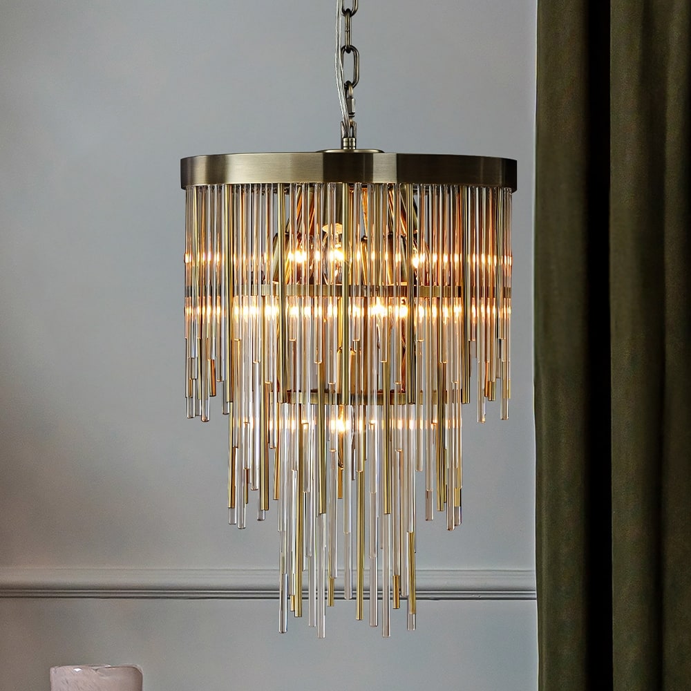 Modern Glam Antique Bronze Waterfall Chandelier Adjustable Ceiling Pendant for Bedroom, Dining Room or Foyer