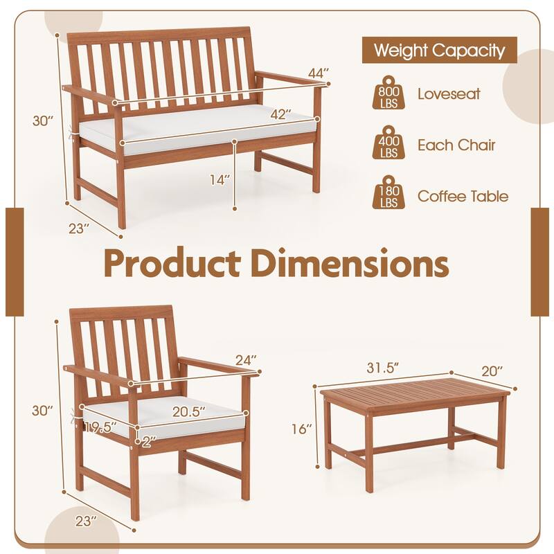 Gymax 8-Piece Acacia Wood Patio Conversation Set Outdoor Furniture Set