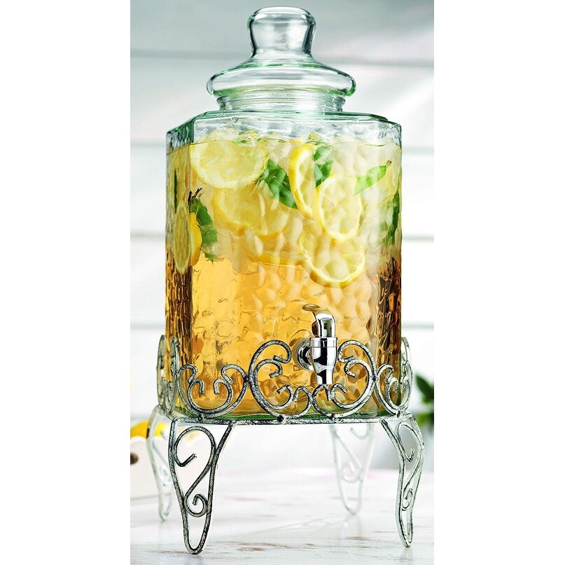 Shop Palais Glassware Hammered Glass Beverage Dispenser 2 25 Gallon With Glass Lid And Antique White Metal Stand On Sale Overstock 11923590
