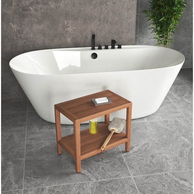 24" Spa-Bjön Teak Shower Bench with Shelf