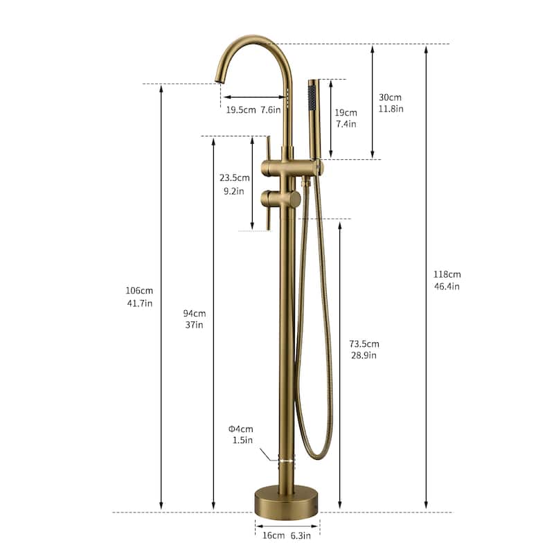 Brushed Gold Double Handle Floor Mounted Freestanding Tub Filler