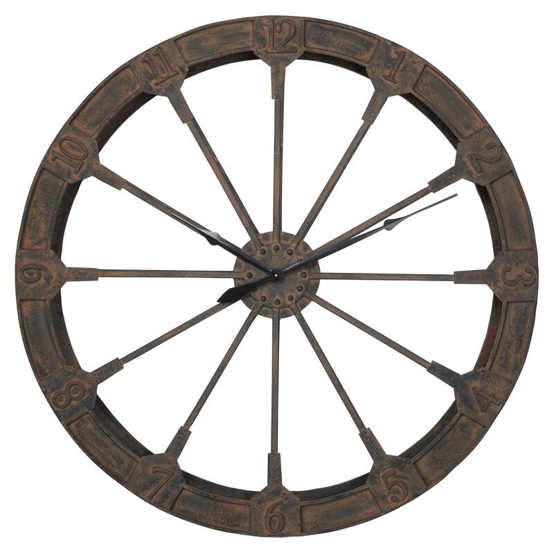 Metal Wheel Wall Clock - Brown - Roche River Decor - 5"W x 48"L x 48"H