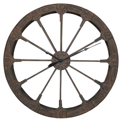 Metal Wheel Wall Clock - Brown - Roche River Decor - 5"W x 48"L x 48"H