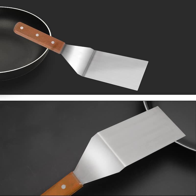 11.4" Griddle Spatula Pizza Grill Spatula Baking Cutter Wooden Handle - Brown,Silver - 11.4" x 2.9"(L*W)