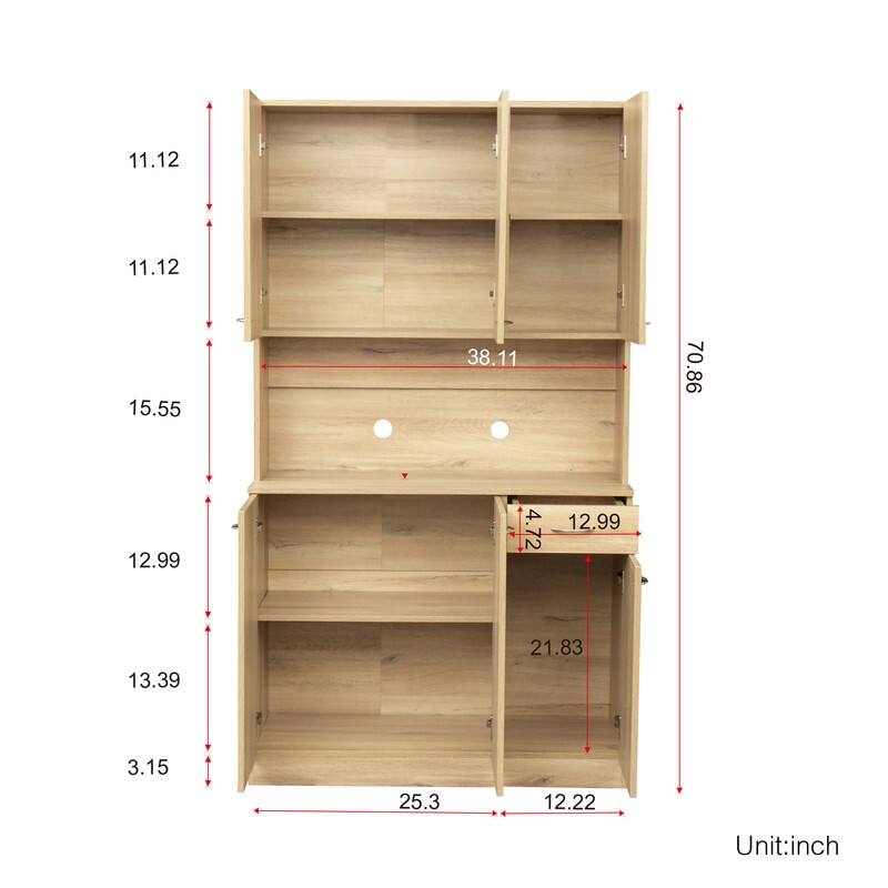 70.87" Tall Wardrobe& Kitchen/ Entryway Cabinet, with 6-Doors, 1-Open Shelves and 1-Drawer for Bedroom, Entryway and Dining Room