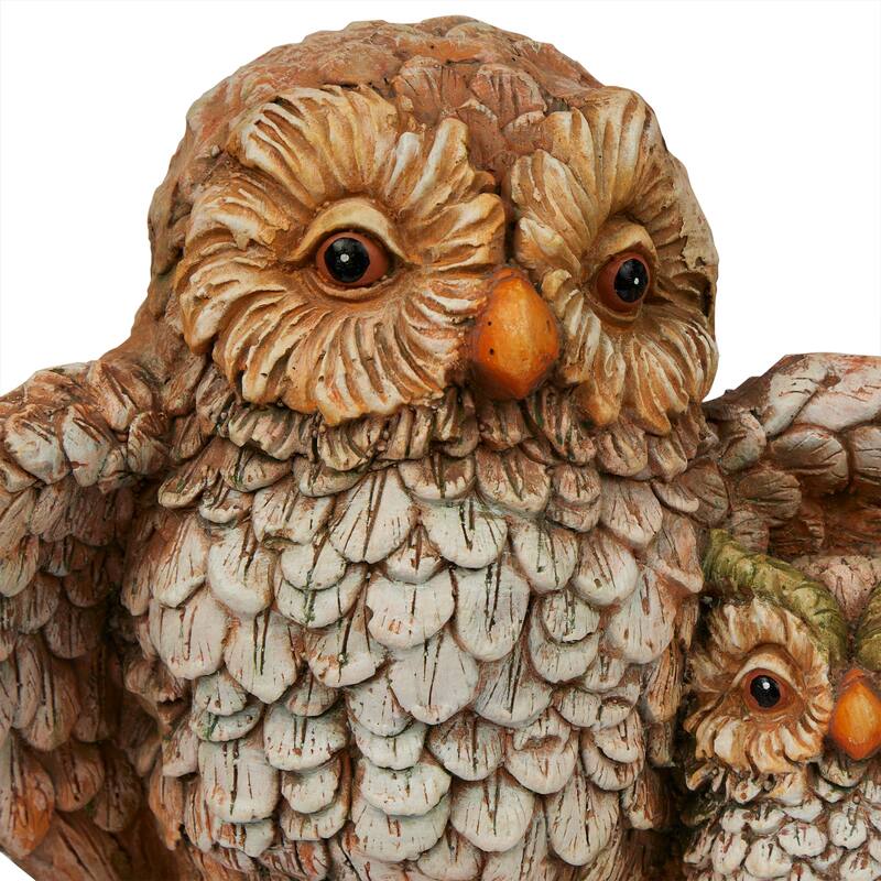 11" Owl Mom Wing Protecting Two Baby Owlettes Statuary