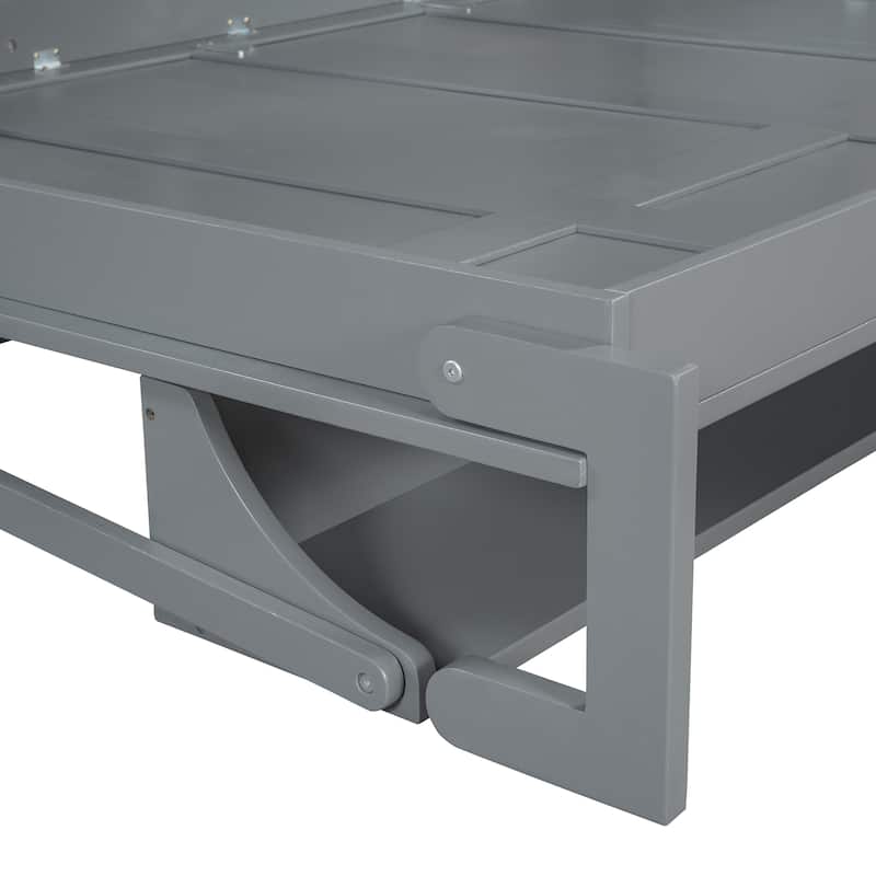 Space-Saving Full/Queen Murphy Bed with Hydraulic Lift and Desk, Gray