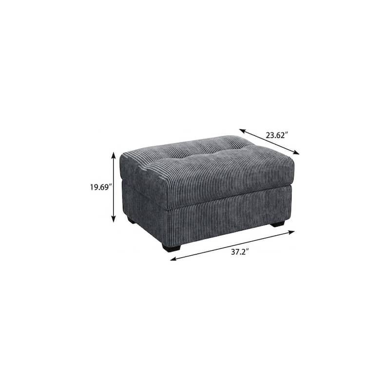 HomeRoots 37" Gray and Black Corduroy Tufted Ottoman