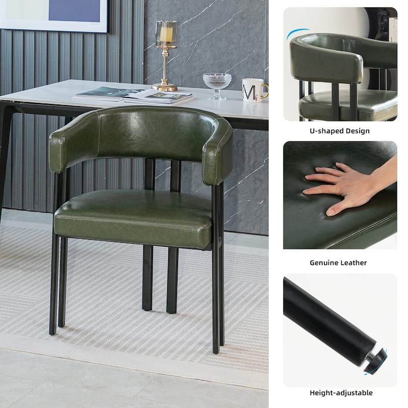 Modern Dining Chairs Set of 2, Faux Leather Upholstered Barrel Chairs with Integrated Curved Back And Armrests, Metal Frame