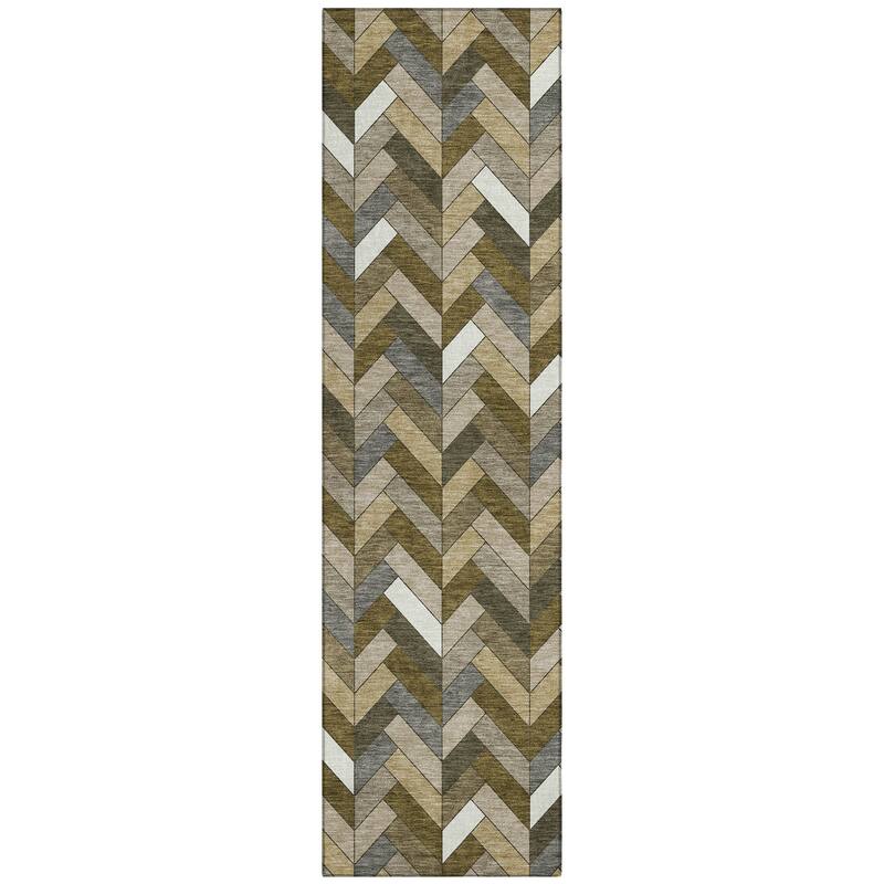 Machine Washable Indoor/ Outdoor Modern Chevron Chantille Rug