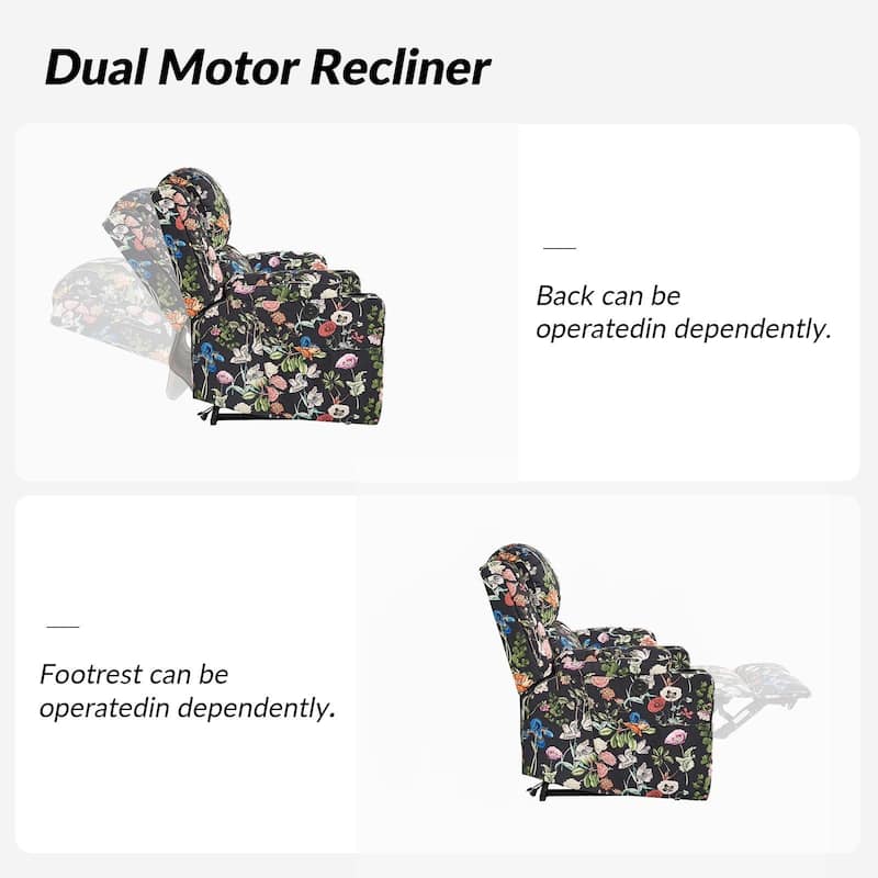 Larry Traditional Floral Dual Motor Heated Lift Assist Power Recliner with Massage by HULALA HOME