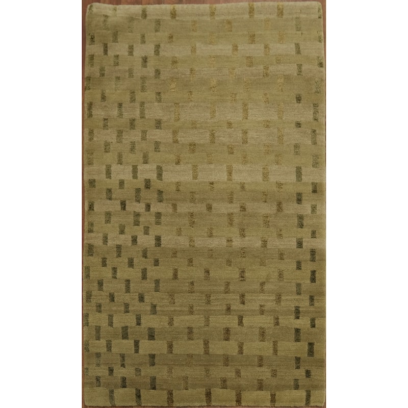 Hand Knotted Oriental 100% Wool Carpet Modern Abstract Beige & Ivories Nepalese Area Rug - 5' 0'' X 3' 0''