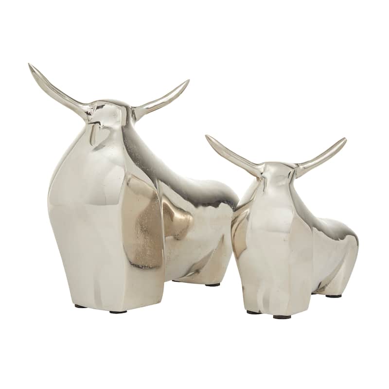 Aluminum Metal Bull Decorative Sculpture - Set of 2 Silver - CosmoLiving by Cosmopolitan - Silver