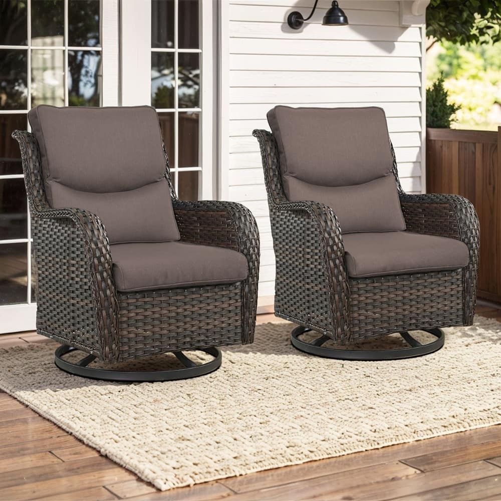2 Pieces Outdoor Gliders Swivel Chairs with 5-Inch Thick Cushions