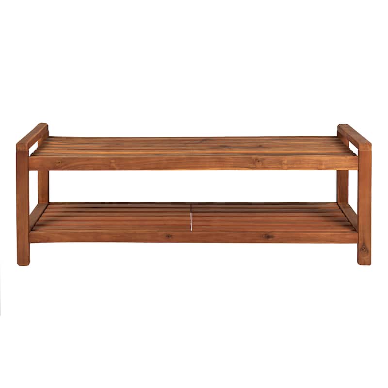 Lutyens 50.8" 3-Seat Mid-Century Modern 600-Lbs Support Acacia Wood Slat Outdoor Garden Patio Bench, Teak, by JONATHAN Y - Teak