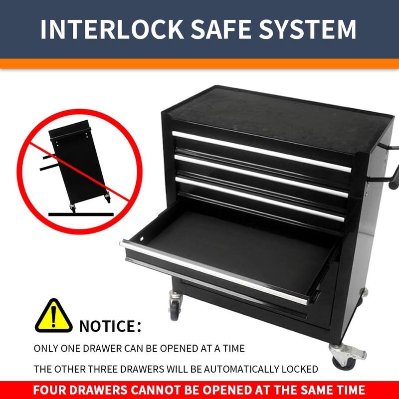 4-Drawer Rolling Tool Cart Storage Tool Box Cabinet Locked Organizer