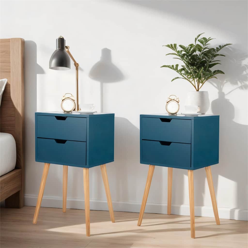 Set of 2 Nightstand, Wood Bedside Table with 2 Drawers, for Bedroom