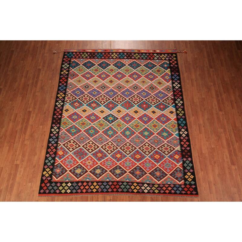 Reversible Kilim Oriental Area Rug Hand-Woven Wool Carpet - 8'0" x 9'10"