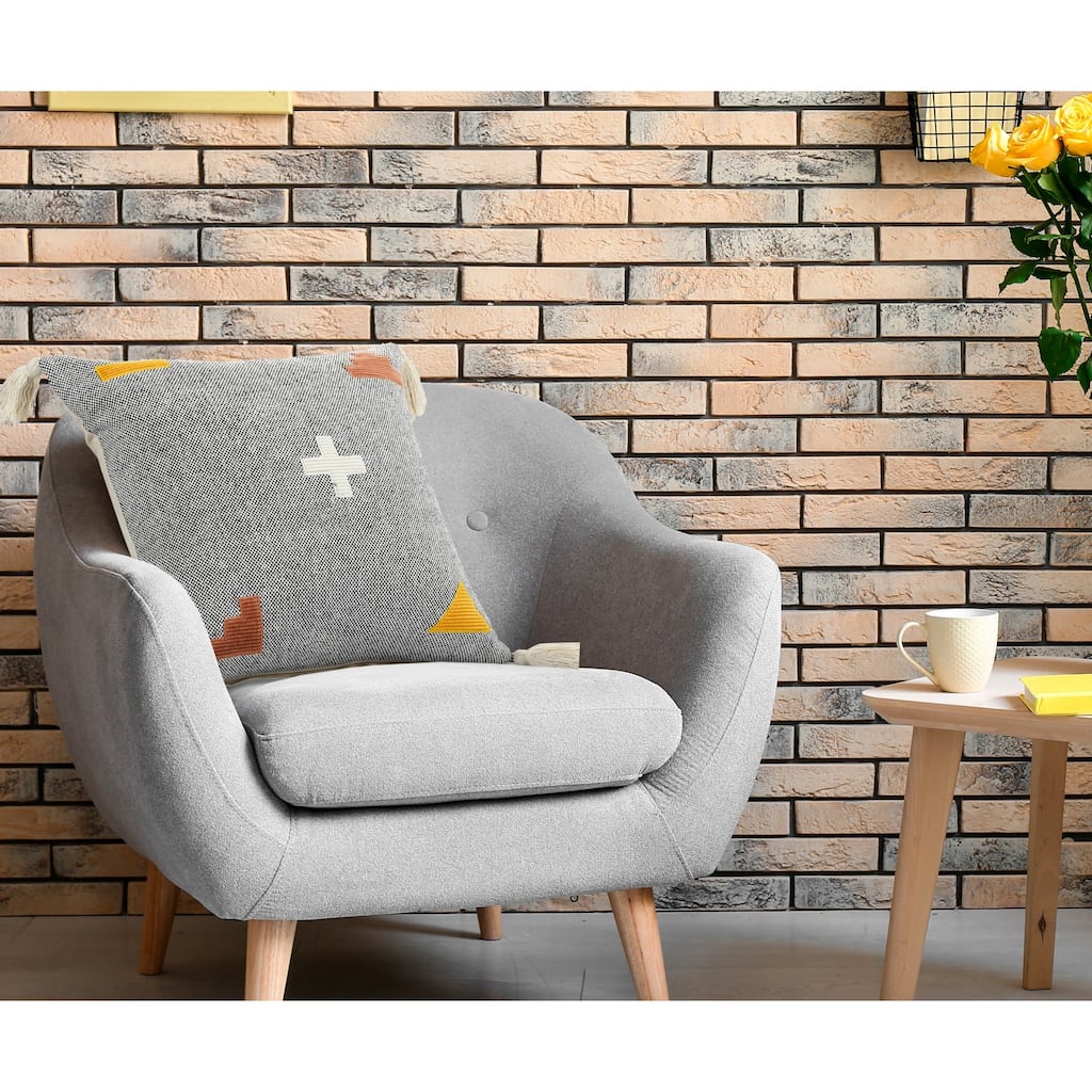 Hand-Stitched Patchwork Cotton Throw Pillow Cover - 20" - Gray and Orange