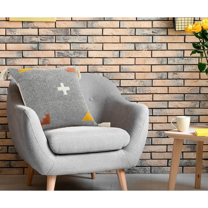 Hand-Stitched Patchwork Cotton Throw Pillow Cover - 20" - Gray and Orange