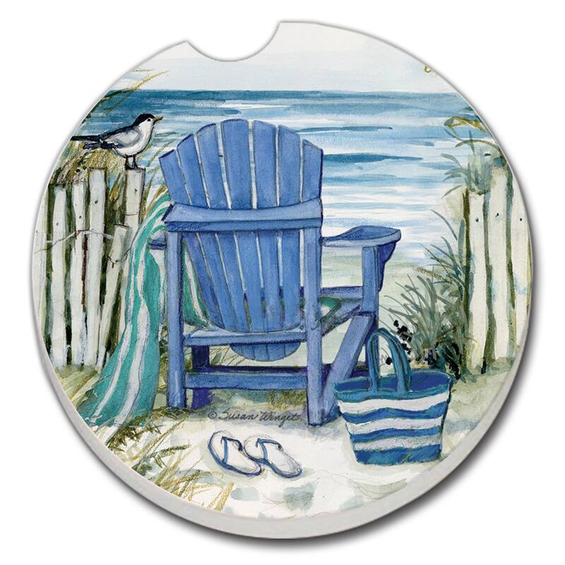 Counterart Absorbent Stoneware Car Coaster, By The Sea Chair, Set of 2 - 2.5