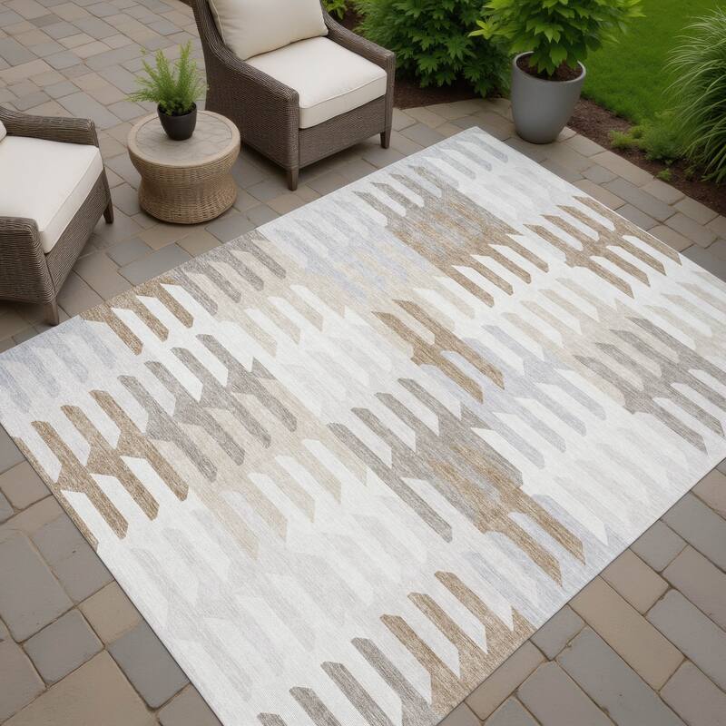 Machine Washable Indoor/ Outdoor Modern Stacks Chantille Rug - Ivory - 8' x 10'