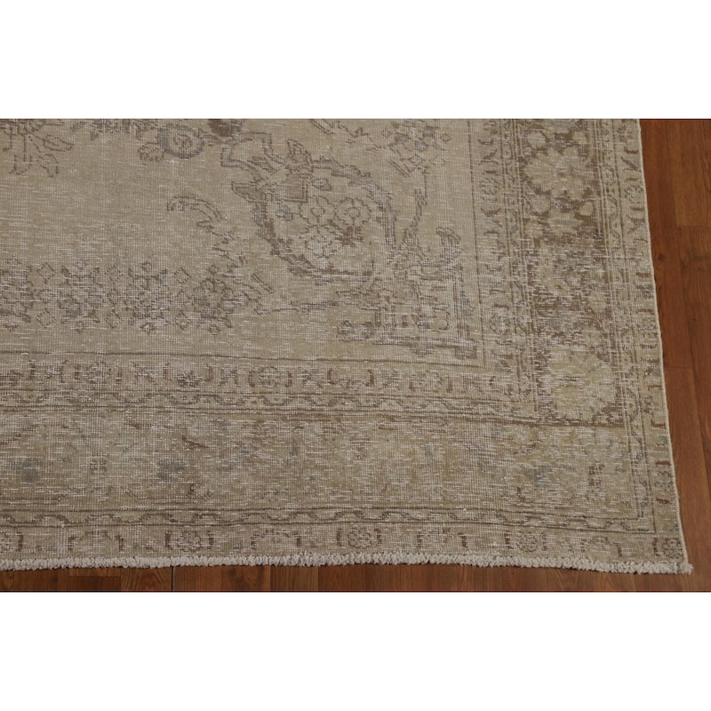 Tabriz Persian Vintage Rug Hand-Knotted Traditional Beige Wool Carpet - 9'9"x 12'6"