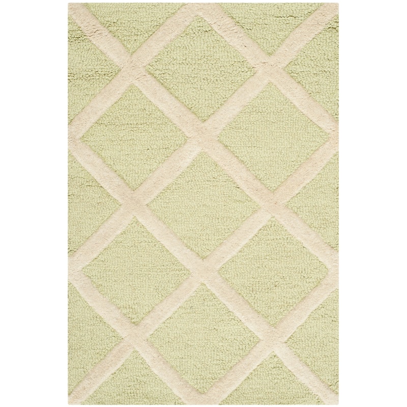 SAFAVIEH, Handmade Cambridge Siire Moroccan Trellis Wool Rug - 2' x 3' - Light Green/Ivory
