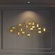 preview thumbnail 1 of 5, Moasis Gold Metal Narrow Stripes Geometric Plate Wall Art Decor Gold