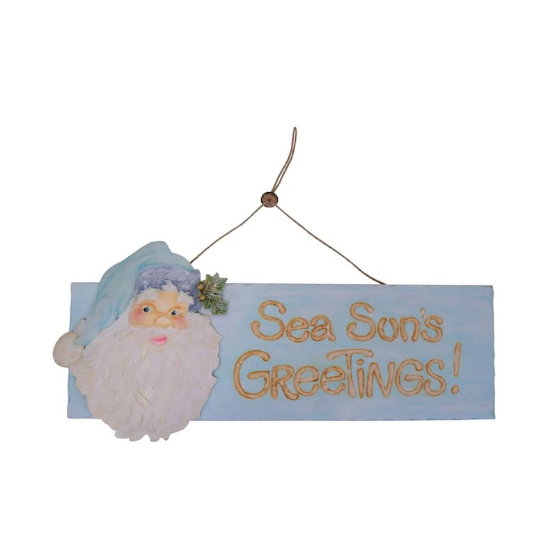 19.5" Wood Santa Sea Sun's Greetings Sign - Blue