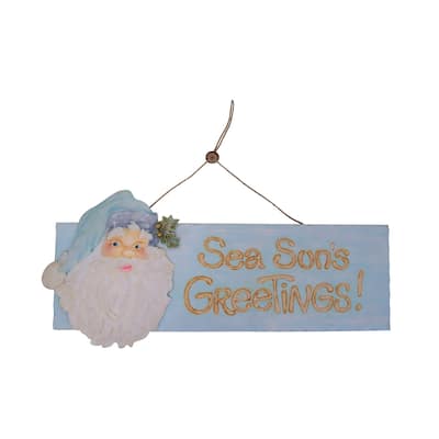 19.5" Wood Santa Sea Sun's Greetings Sign - Blue