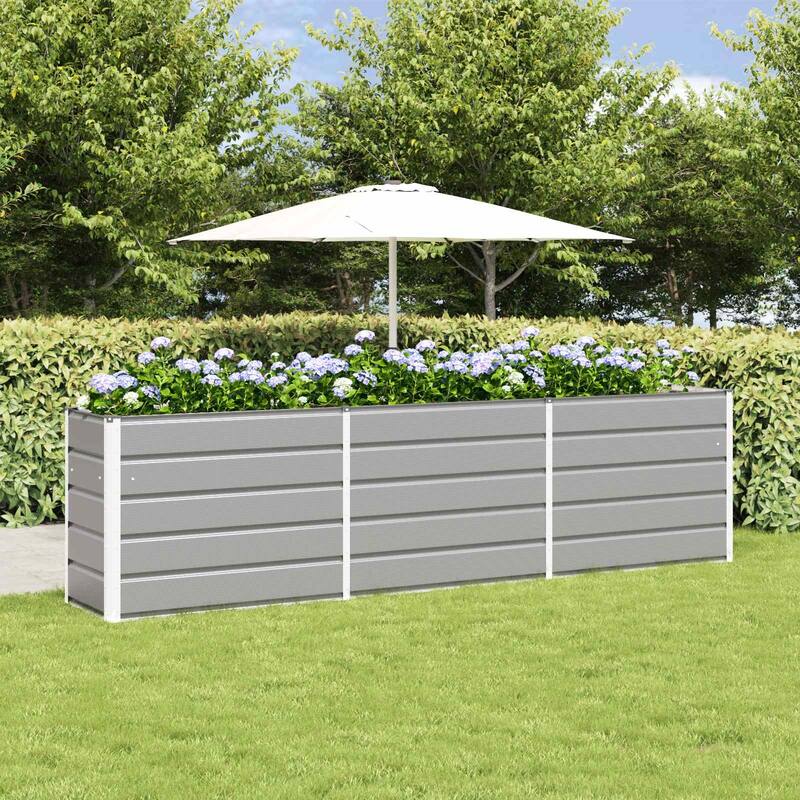 vidaXL Planter in Galvanised Steel - 39.37 x 19.69 x 17.72 - Grey - 114.17 x 35.43 x 30.31 in