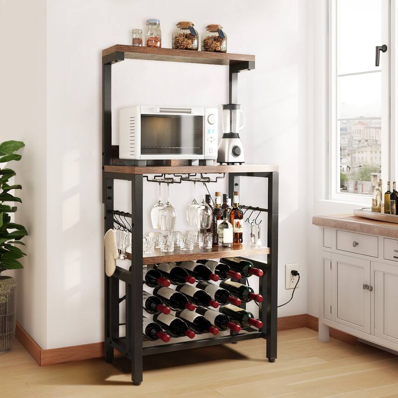 Moasis Kitchen Microwave Bakers Stand with Wine Rack