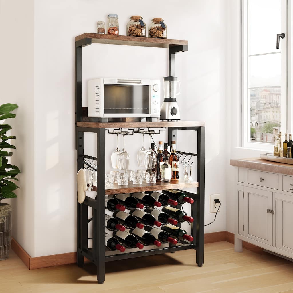 Moasis Kitchen Microwave Bakers Stand with Wine Rack