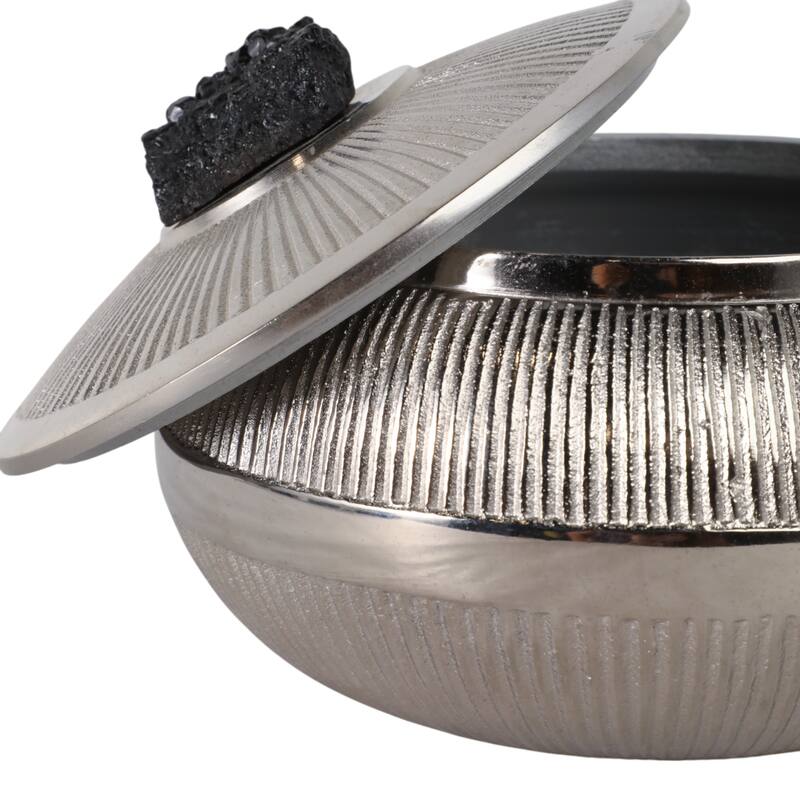 Aluminum Agate Decorative Object Stylish Lidded Textured Sculpture