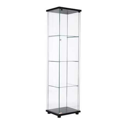 One Door Glass Cabinet Glass Display Cabinet with 4 Shelves, Black