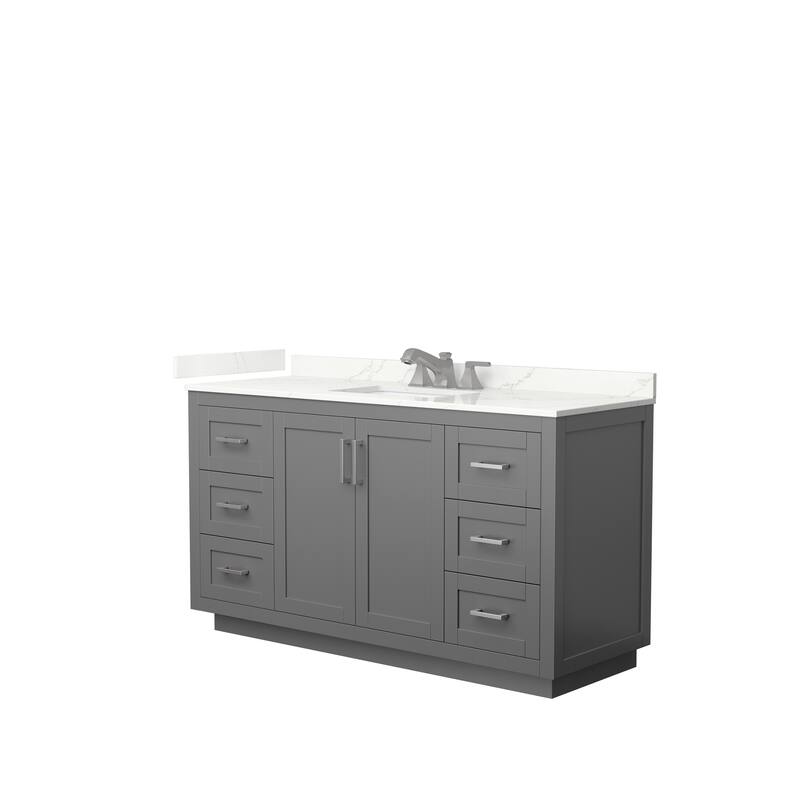 Miranda 60-inch Single Vanity, Quartz Top - Dark Gray, Nickel Trim, Giotto Quartz Top