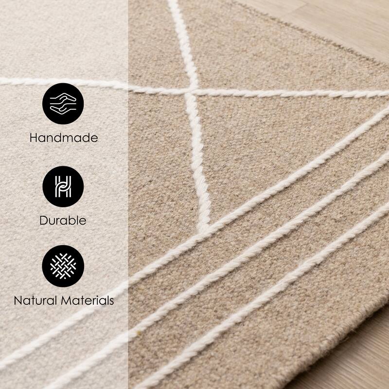 Beige Cream Diamond Lattice Handmade Wool Rug