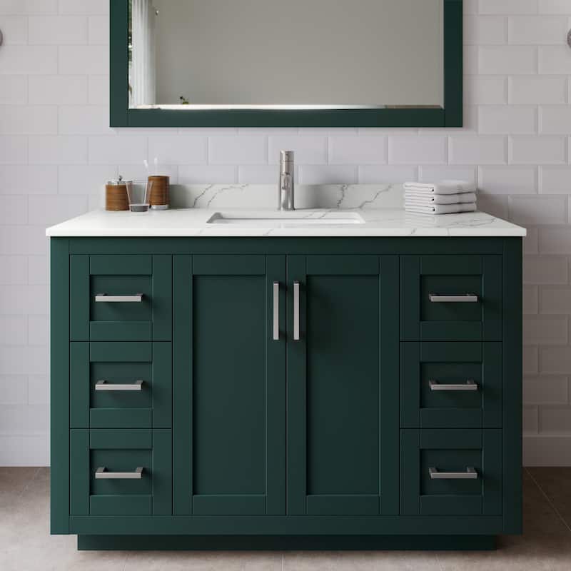Wyndham Collection WCF292948S-QTZ-UNSMXX Miranda 48" Free Standing - Green / Giotto Quartz Top / Brushed Nickel