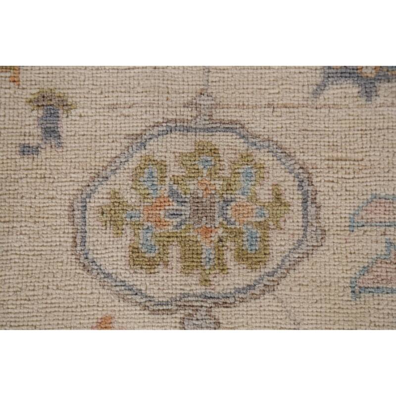 Ivory Oushak Vegetable Dye Turkish Area Rug Handmade Wool Carpet - 6'3"x 9'0"