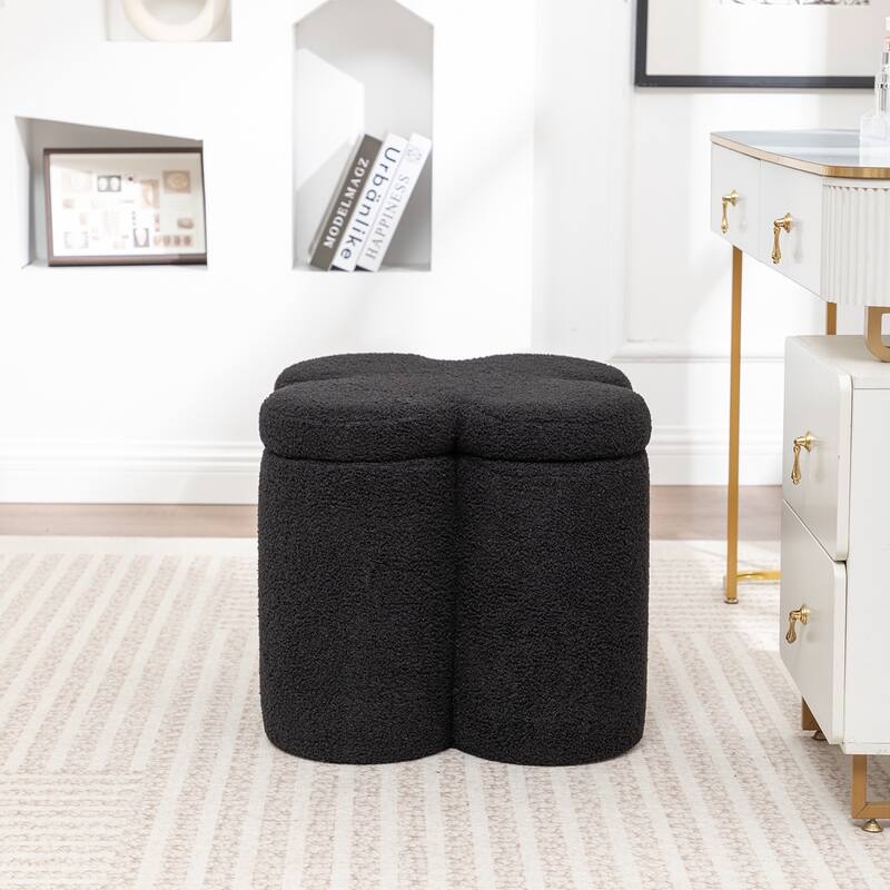SEYNAR Modern Glam Teddy Velvet Flower Shape Storage Ottoman