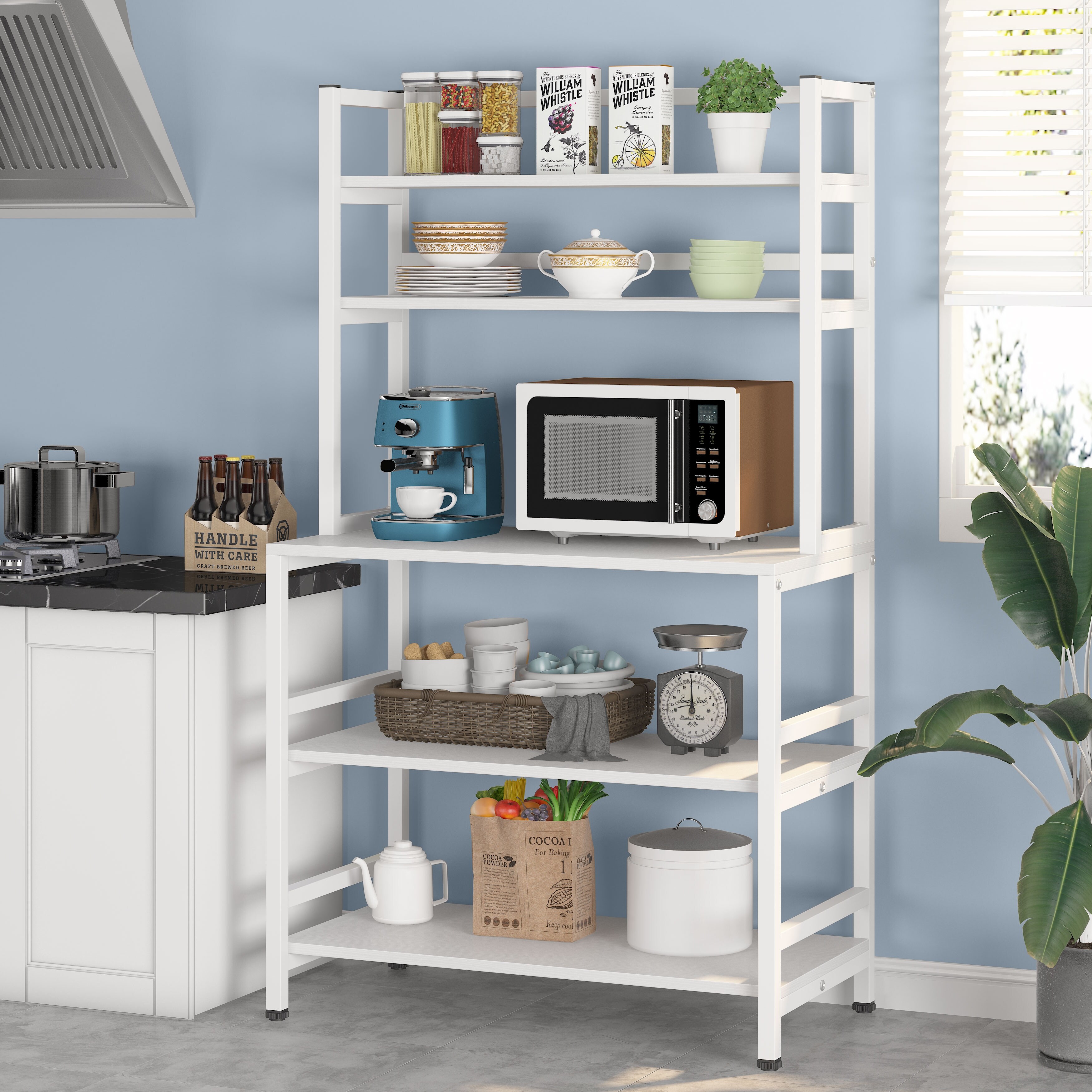 5-Tier Kitchen Bakers Rack with Hutch Storage Shelf, Kitchen Stand Storage  Cart Organizer