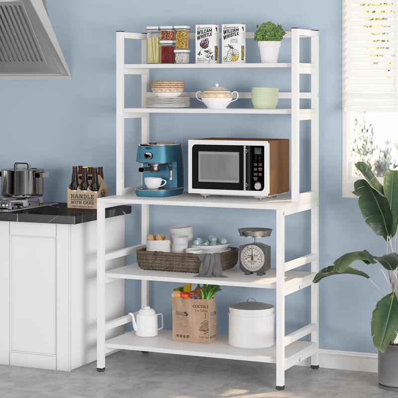 Brown/ Black Kitchen Bakers Rack Industrial Microwave Oven Stand,White 5-Tier Utility Storage Shelf,Kitchen Stand with Hutch