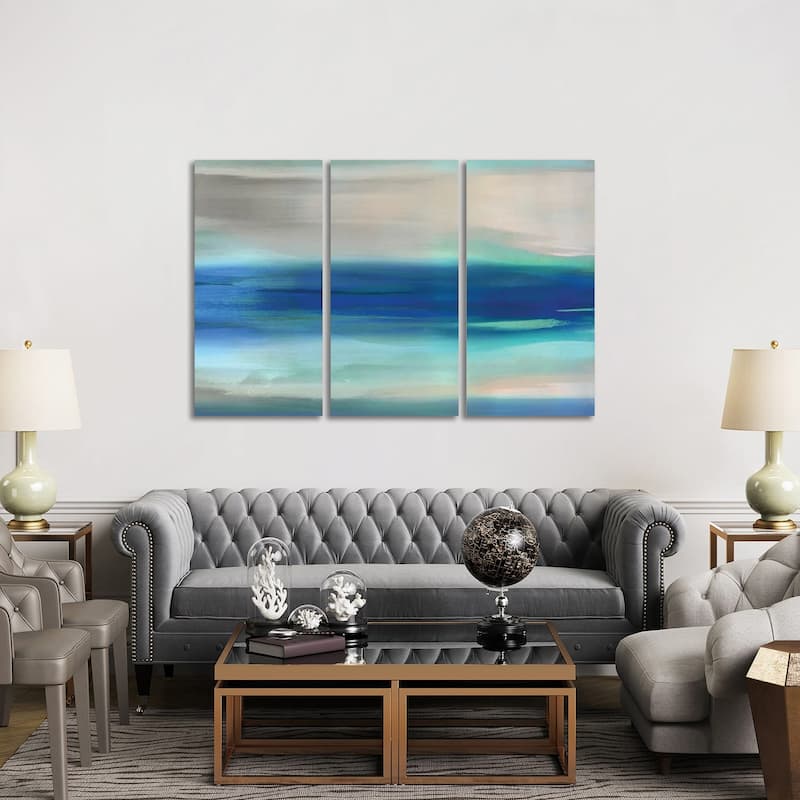 iCanvas "Blue And Green Stroke" by Jake Messina 3-Piece Canvas Wall Art Set - 40x60x1.5