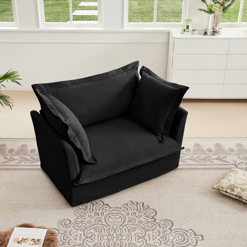 Single Deep Seat Chenille Slipcovered Armchair with 2 Big Toss Pillows