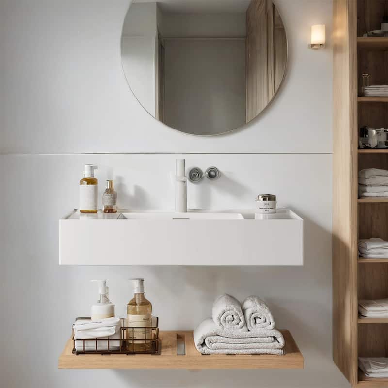 LED Bathroom Wall-Mounted Floating Vanity with Vessel Sink (No Faucet)