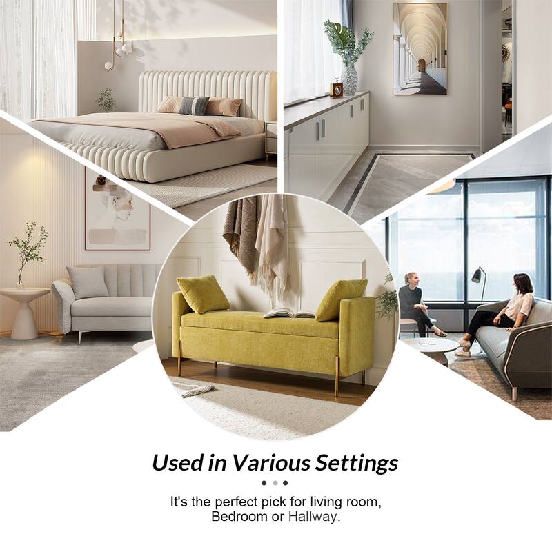 Angelus Upholstered Flip Top Storage Bench withTwo Pillows and Arms by HULALA HOME