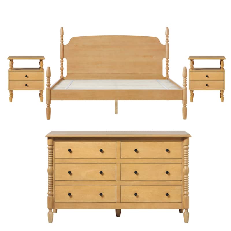 Walker Edison King Bed with Dresser and 2-Drawer Nightstands Bedroom Set